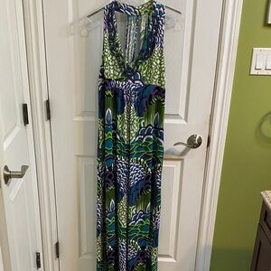 Faith Beaded Peacock Maxi Halter Neck Dress Women’s Size Large NWT Dragon Travel